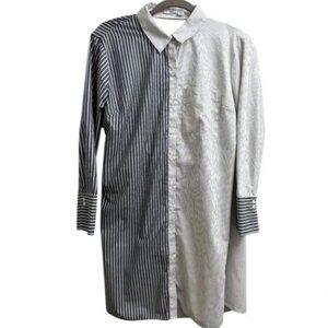 Ripe grey and black striped open back long sleeve shirtdress size L
